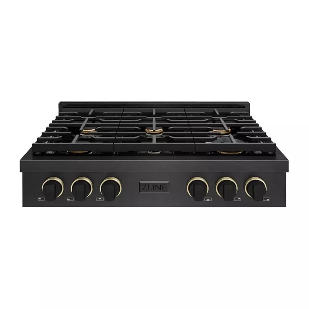 zline-srtbsz36mbcb-paramount-36-black-stainless-steel-gas-cooktop ZLINE SRTBSZ36MBCB Paramount 36" Black Stainless Steel Gas Cooktop