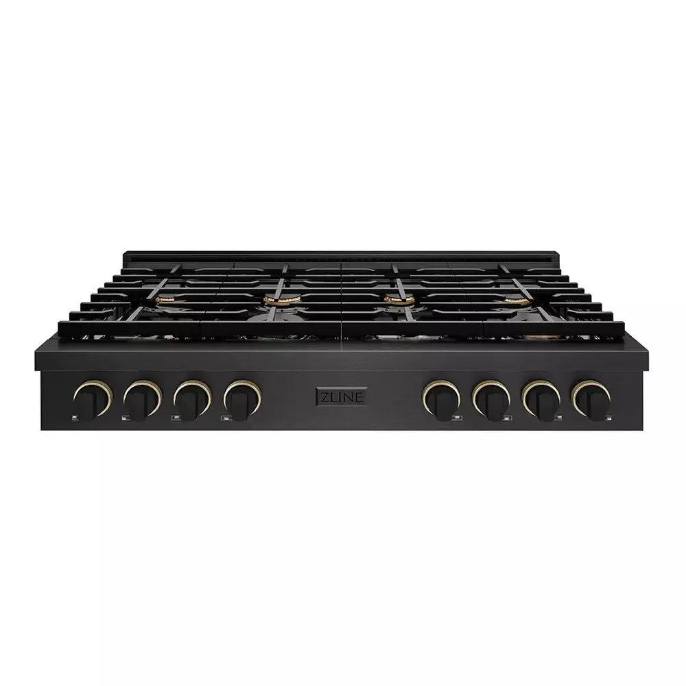 zline-srtbsz48mbcb-paramount-48-black-stainless-steel-gas-cooktop ZLINE SRTBSZ48MBCB Paramount 48" Black Stainless Steel Gas Cooktop